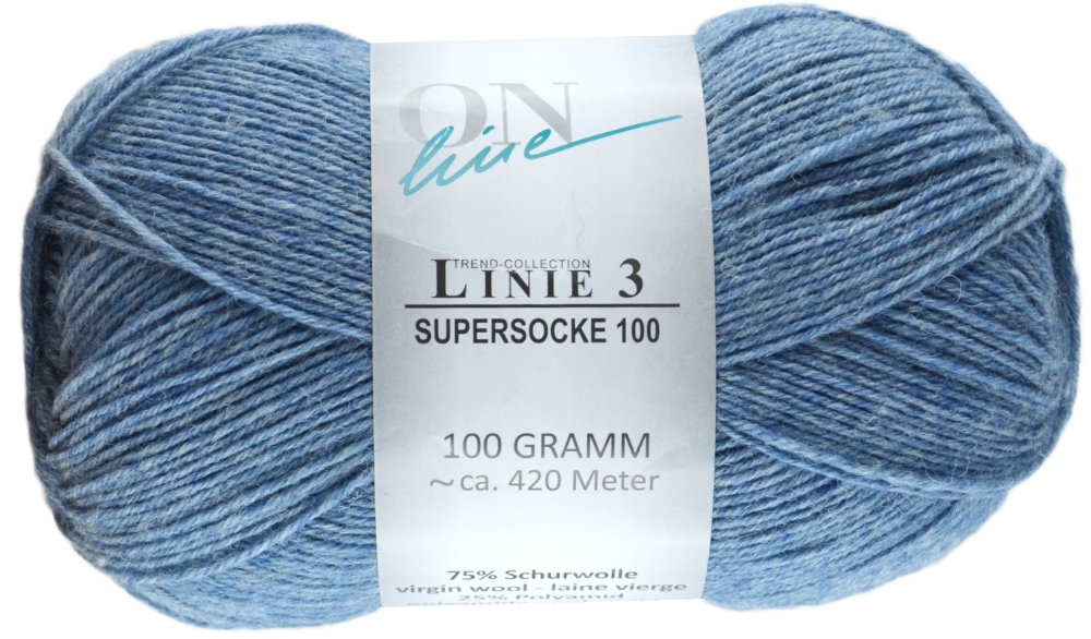 Supersocke 100 4-fach Uni, ONline Linie 3 0109 - jeans melange