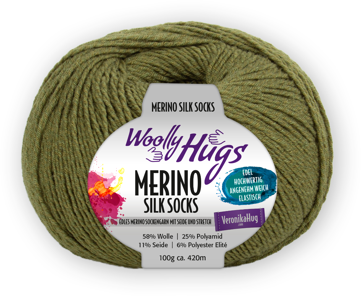 Merino Silk Socks Stretch, 4-fach von Woolly Hugs 0273 - oliv