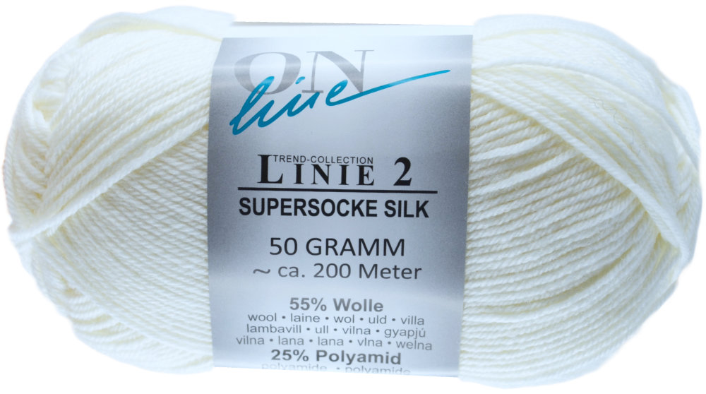 Supersocke Silk Linie 2 Uni 4-fach von ONline 0001 - weiß