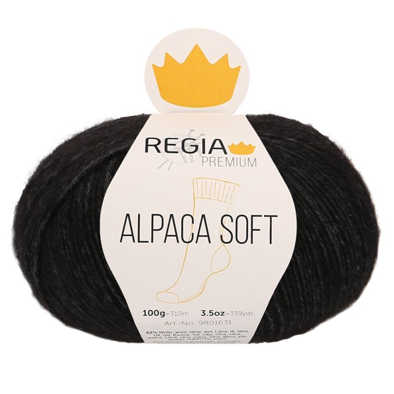 Premium Alpaca Soft Uni 4-fach Sockenwolle 100 g von Regia 0099 schwarz meliert Premium Alpaca Soft Uni 4-fach Sockenwolle 100 g von Regia 0099 schwarz meliert