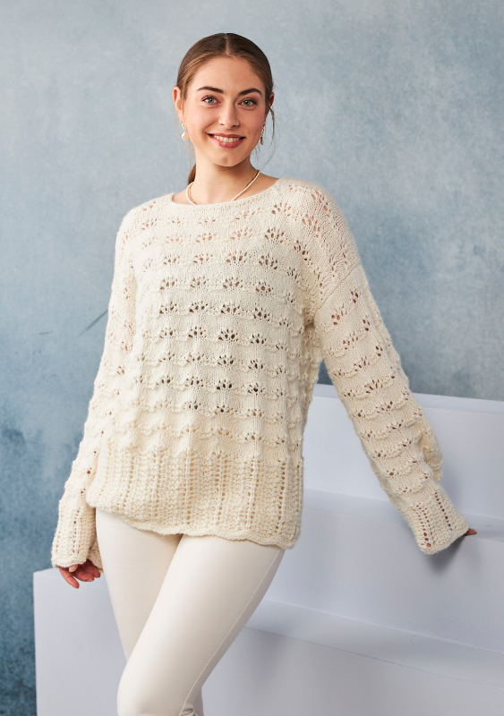 Pulli mit Wellenmuster in natur | Anleitungsheft | Wolle Alpaka deluxe  | Stricken | Pro Lana