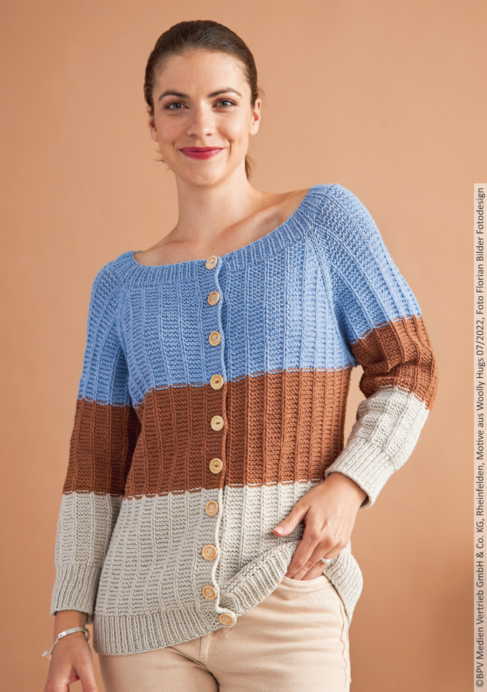 Raglanjacke Blockstreifen | Anleitungsheft | Wolle Merino Stretch  | Stricken | Veronika Hug, Woolly Hugs, Christophorus Verlag