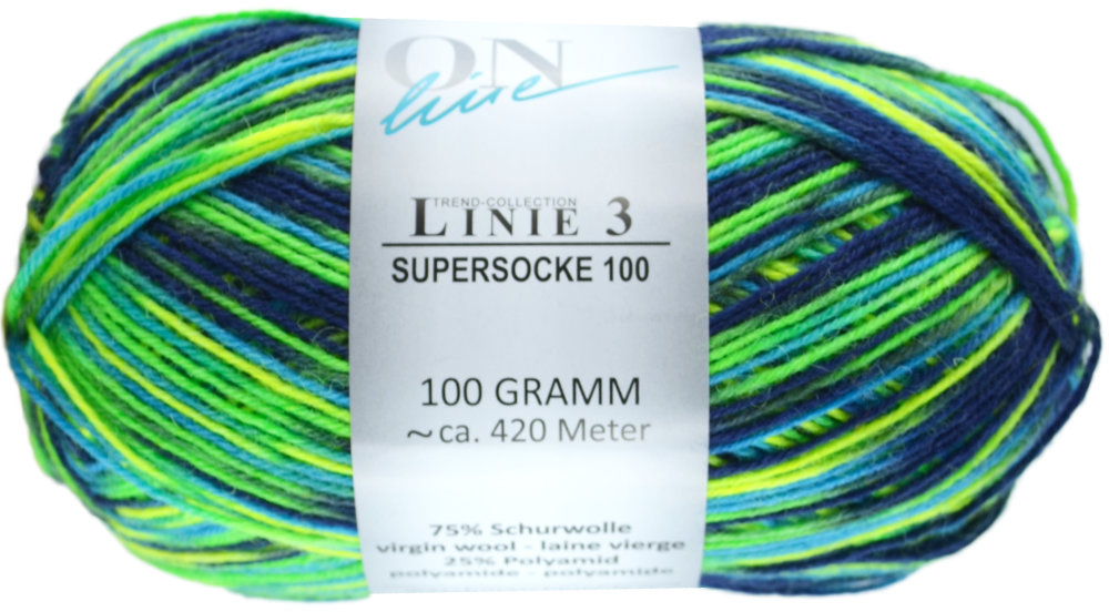 Supersocke 100 Linie 3 Color 4-fach - 0723 - neon grün/blau von ONline