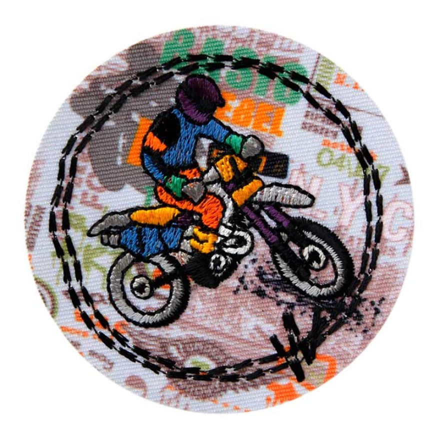 Applikation Cross Mopedfahrer ca. 6,5 x 6,5 cm farbig