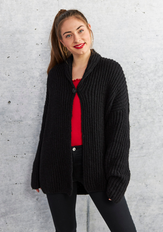 Jacke im Patentmuster mit Schalkragen | Wollpaket mit Alpaka deluxe | Stricken