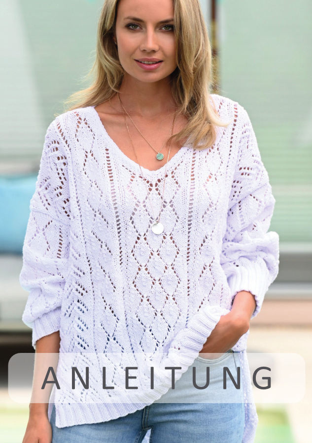V-Pullover mit Ajourstreifen | Einzelanleitung | Wolle Supersoft Linie 107  | Stricken | ONline