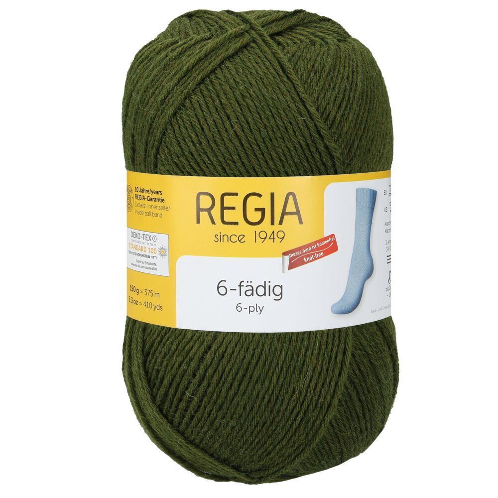 Sockenwolle Uni 6-fach 150 g von Regia 00320 moos